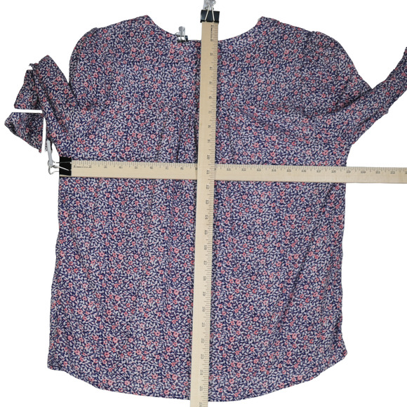 Rose and Thyme Floral Blouse Women Medium Blue Multi V Neck Tie Sleeve Top - Picture 5 of 8